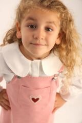 Pembe Denim Kalp Nakışlı Pamuklu Kız Çocuk Jile Elbise Ve Gömlek- 2/5 Yaş