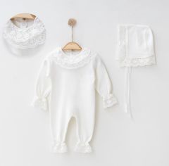 Dantel Detaylı Krem Tulum Seti