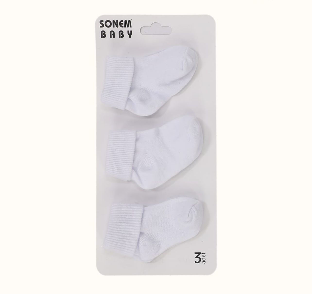 Üçlü Beyaz Bebe Çorabı-0.6 ay