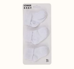 Üçlü Beyaz Bebe Çorabı-0.6 ay