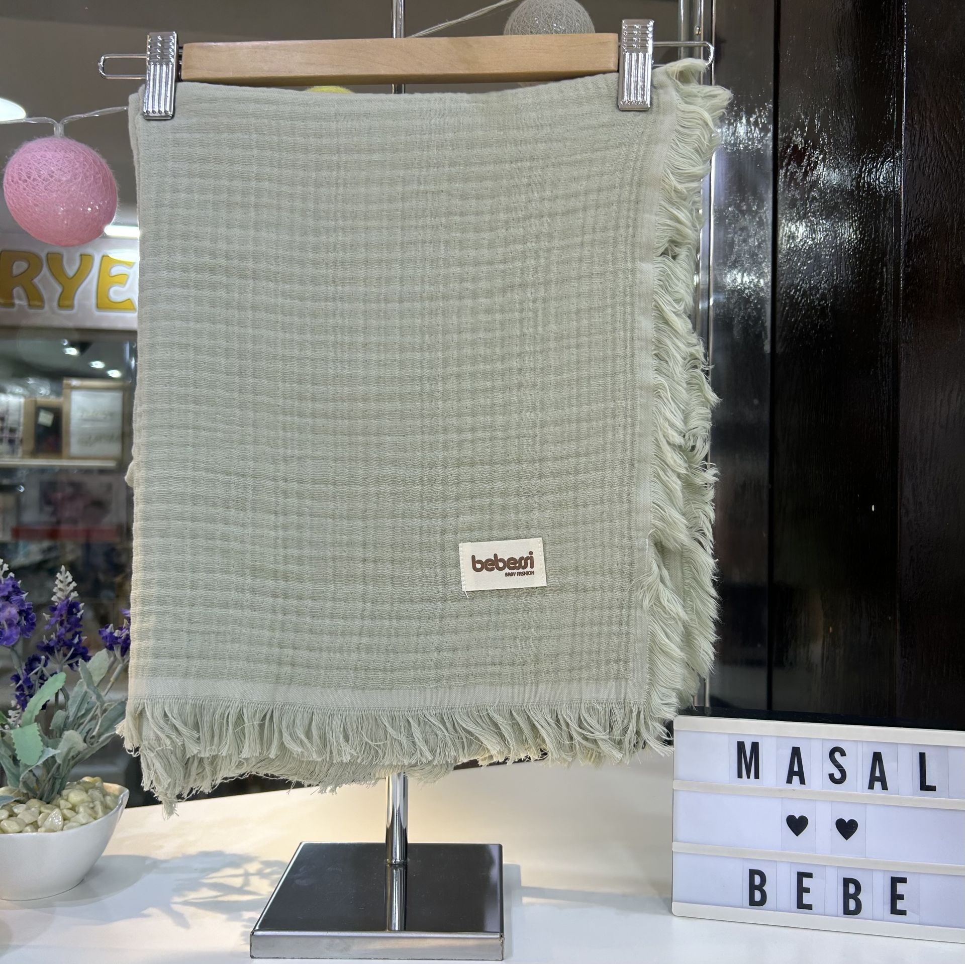 Yeşil Müslin Battaniye - 4 Katlı