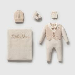 Bej Papyonlu Organik Triko Hastane Çıkışı- 5 Parça