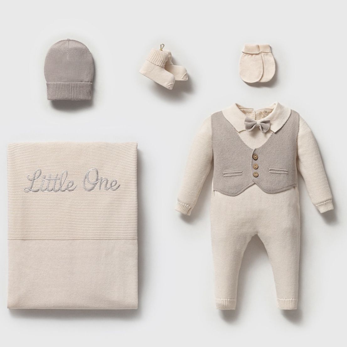 Gri Papyonlu Organik Triko Hastane Çıkışı- 5 Parça