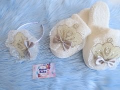 Gri Fiyonklu Terlik Taç Seti