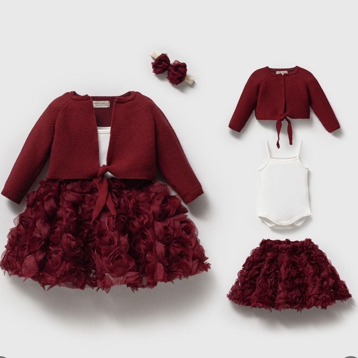 Bordo Çiçek Etekli Takim 4 Parça