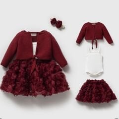 Bordo Çiçek Etekli Takim 4 Parça