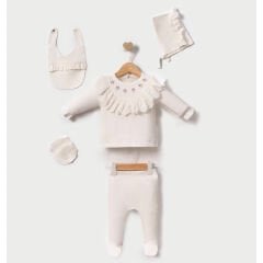 Lale Detaylı Set- 5 Parça - 0.3 Ay- Krem