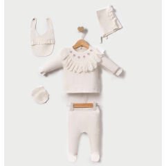 Lale Detaylı Set- 5 Parça - 0.3 Ay- Krem