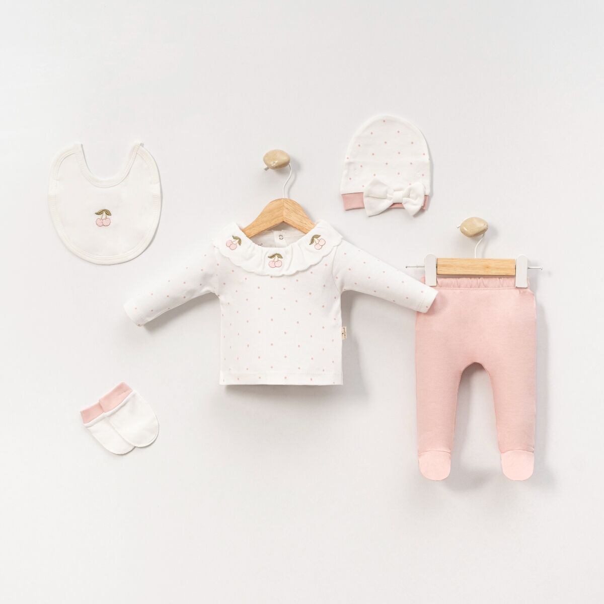 Kiraz Detaylı Set- 5 Parça - 0.3 Ay- Pembe