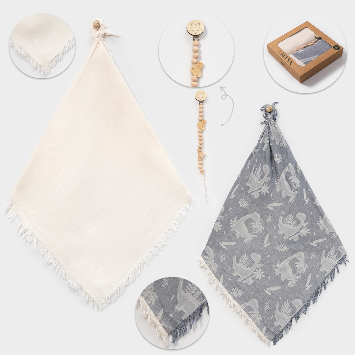 Üçlü Müslin Battaniye Seti- Ölçü 110x120 cm- Füme