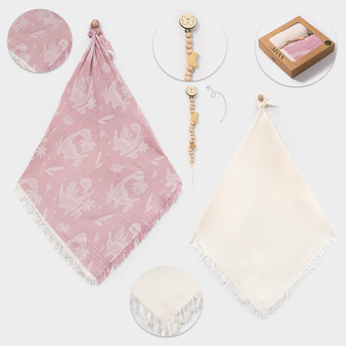 Üçlü Müslin Battaniye Seti- Ölçü 110x120 cm- Koyu Pembe